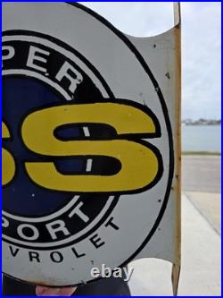 Large Vintage Chevrolet Super Sport Double-sided Porcelain Flange Sign 17