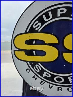 Large Vintage Chevrolet Super Sport Double-sided Porcelain Flange Sign 17