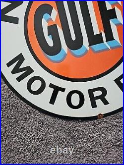 Large Vintage Gulf No-nox Motor Fuel Dealer Porcelain Gas Station Pump Sign 30