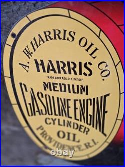 Large Vintage Harris Oil & Greases Sold Here Porcelain Barrel Sign 27 X 16.5 Large Vintage Harris Oil & Greases Sold Here Porcelain Barrel Sign 27 X 16.5
