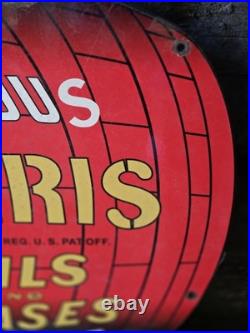 Large Vintage Harris Oil & Greases Sold Here Porcelain Barrel Sign 27 X 16.5 Large Vintage Harris Oil & Greases Sold Here Porcelain Barrel Sign 27 X 16.5
