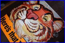 Large Vintage Humble Oil Esso Tiger Advertising Sign Lentcular Winking Eye Rare