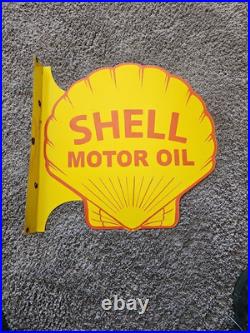 Large Vintage Shell Motor Oil Double-sided Porcelain Flange Sign 17