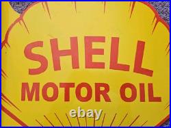 Large Vintage Shell Motor Oil Double-sided Porcelain Flange Sign 17