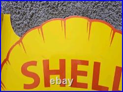 Large Vintage Shell Motor Oil Double-sided Porcelain Flange Sign 17