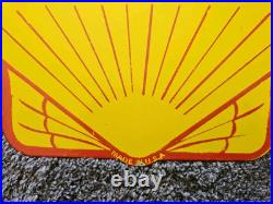 Large Vintage Shell Motor Oil Double-sided Porcelain Flange Sign 17