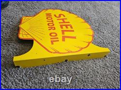 Large Vintage Shell Motor Oil Double-sided Porcelain Flange Sign 17