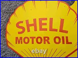 Large Vintage Shell Motor Oil Double-sided Porcelain Flange Sign 17