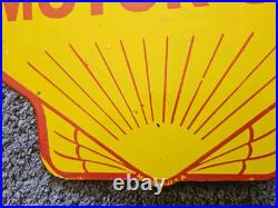 Large Vintage Shell Motor Oil Double-sided Porcelain Flange Sign 17
