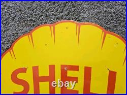 Large Vintage Shell Motor Oil Double-sided Porcelain Flange Sign 17