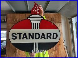 Large Vintage Standard Oil Gasoline Motor Oil Porcelain Gas Station Sign Die Cut