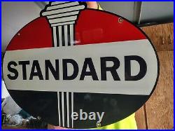 Large Vintage Standard Oil Gasoline Motor Oil Porcelain Gas Station Sign Die Cut