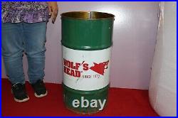 Large Vintage Wolf's Head Motor Oil 27 Metal Barrel Garbage Trash Can Sign
