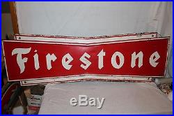 Large Vintage c. 1960 Firestone Tires Tire Gas Station Oil 72 Metal Sign