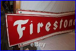 Large Vintage c. 1960 Firestone Tires Tire Gas Station Oil 72 Metal Sign