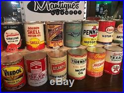 Lot #2 of 43 Quality Vintage Looking Reproduction Motor Oil Cans WATCH VIDEO