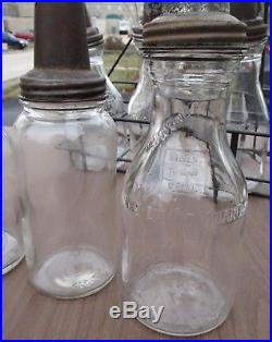 Lot of 8 Vintage Antique Motor Oil Glass Quart Bottle With Metal Rack