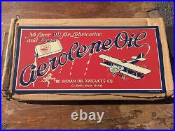 MAKE OFFER! Vintage Aerolene Indian Oil Metal Sign Airplane Gas NOS WithWax Paper