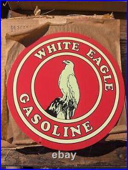 MAKE OFFER! Vintage MCA White Eagle Gasoline Tin Sign Oil NOS WithWax Paper