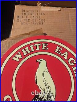 MAKE OFFER! Vintage MCA White Eagle Gasoline Tin Sign Oil NOS WithWax Paper