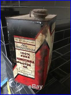 MISS PENNSYLVANIA 2500 MILES 2 Gallon Vintage MOtor Oil Tin Can RARE