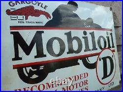 MOBILOIL D porcelain sign advertising vintage gas oil 24 USA Gargoyle biker