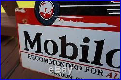 Mobiloil Gasoline Metal Flange Gas Oil Sign Pump Vintage Porcelain Gas Sign