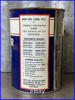 NOS FULL Fleetwood Motor Oil Quart Can Lead Seam Vintage Traymore Lubricants