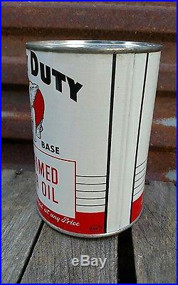 Near Mint NOS FULL 1950's Vintage Heavy Duty Motor Oil Can Metal 1 Quart Qt Tin