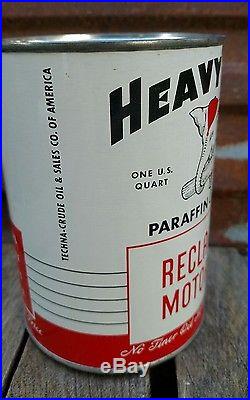 Near Mint NOS FULL 1950's Vintage Heavy Duty Motor Oil Can Metal 1 Quart Qt Tin