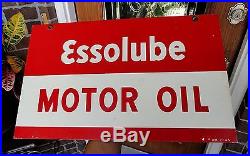ORIGINAL vintage ESSOLUBE MOTOR OIL Porcelain ESSO GAS Advertising Sign 1946