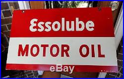 ORIGINAL vintage ESSOLUBE MOTOR OIL Porcelain ESSO GAS Advertising Sign 1946