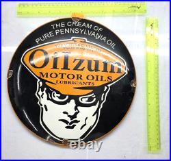 Oilzum Motor Oils 12 Vintage Genuine Porcelain Sign Pump Plate Gas Station Bble