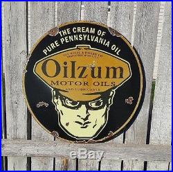 Oilzum Motor Oils Porcelain Sign Gas Oil Pump Plate Service Station Vintage