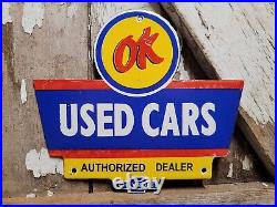 Ok Used Cars Vintage Porcelain Sign Automobile Dealer Sales Service Gas Station