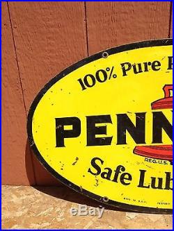 Old Vintage Original Pennzoil Sign Double Sided Metal Oval Gas Oil Advertising