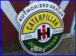 Old vintage JOHN DEERE IH CATERPILLAR DEALER double sided metal sign tractor oil