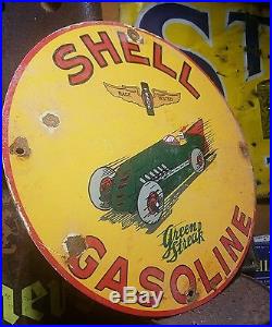 Old vintage Shell racing green streak sign gas oil pump plate rare