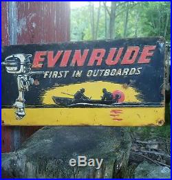 Old vintage metal evinrude motor sign outboard boat gas oil garage fishing