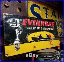 Old vintage metal evinrude motor sign outboard boat gas oil garage fishing