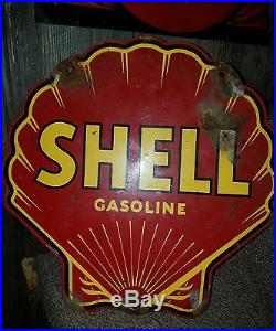 Old vintage porcelain enameled steel shell gas sign oil garage rare