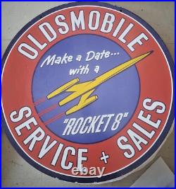 Oldsmobile Service Sales S. Sided 30 Inch Vintage Porcelain Gas Oil Sign
