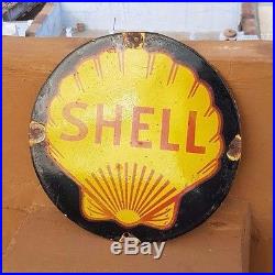 Original Old Vintage Rare Shell Oil Ad Porcelain Enamel Sign Board Collectible