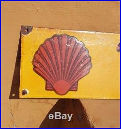 Original Old Vintage Rare Shell Oil Ad Porcelain Enamel Sign Board Collectible