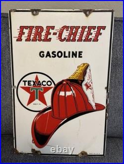 Original Vintage 1940 Texaco Fire Chief Gasoline Porcelain Pump Plate Dated 3-40