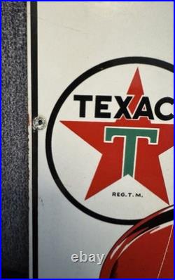 Original Vintage 1940 Texaco Fire Chief Gasoline Porcelain Pump Plate Dated 3-40