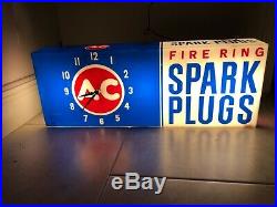 Original Vintage 1960's AC Spark Plugs Chevrolet 24 Lighted Clock Gas Oil Sign