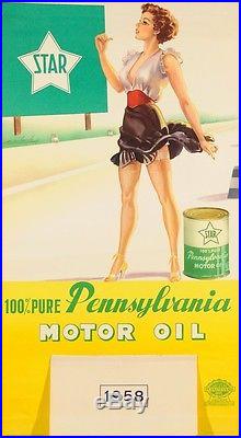 Original Vintage Advertising Poster Calendar for Pennsylvania Car Motor Oil