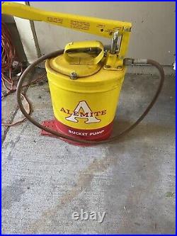 Original Vintage Alemite Bucket Pump Grease Oil Metal Can Gas Station Sign