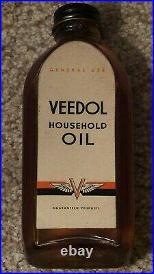 Original Vintage FULL NOS Veedol Household Oil Glass Bottle Can Sign Advertising